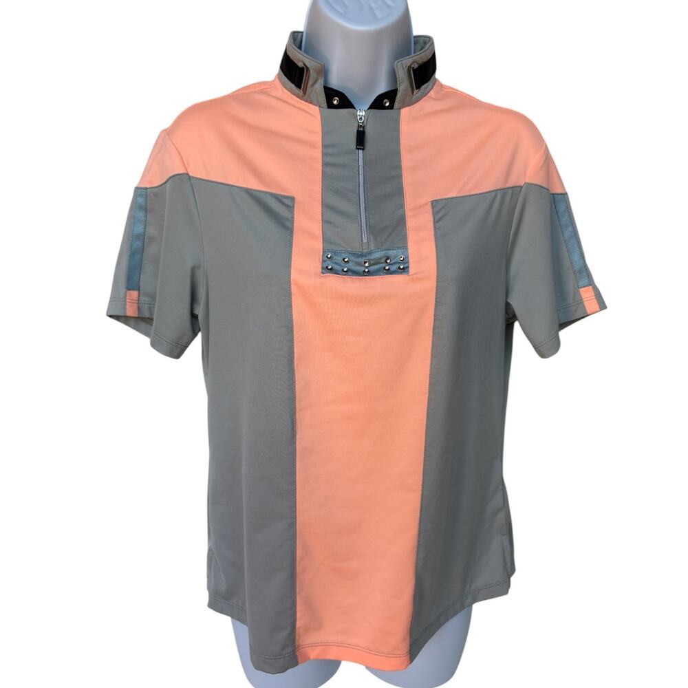 Jamie Sadock Peach and Gray Short Sleeve Performance Polo Golf Shirt size M